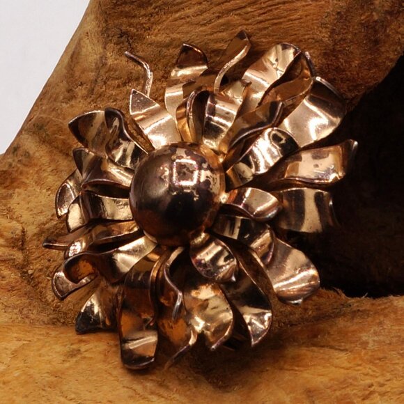 1940s Vintage Napier Sterling Flower Brooch Gold Vermeil Brutalist Style - Picture 7 of 8